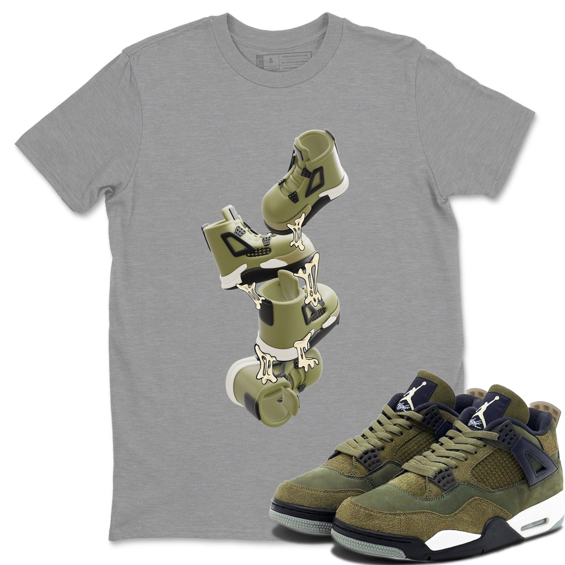 Air Jordan 4 Medium Olive shirt to match jordans Gum Stuck On Shoes sneaker tees AJ4 Medium Olive SNRT Sneaker Release Tees Unisex Heather Grey 1 T-Shirt