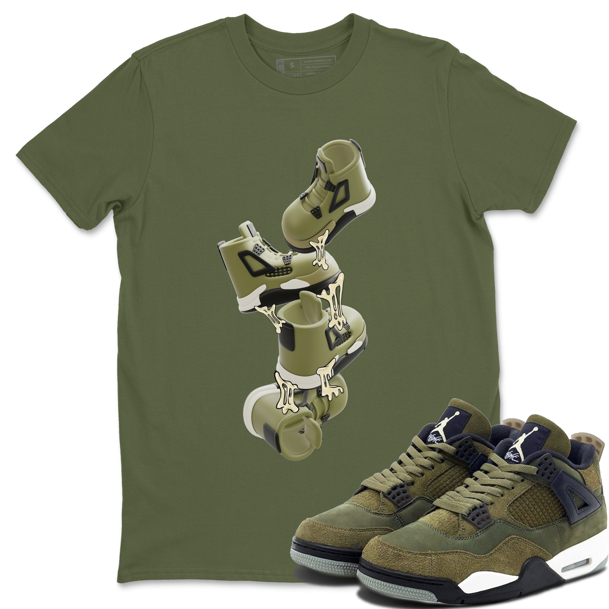 Air Jordan 4 Medium Olive shirt to match jordans Gum Stuck On Shoes sneaker tees AJ4 Medium Olive SNRT Sneaker Release Tees Unisex Military Green 1 T-Shirt