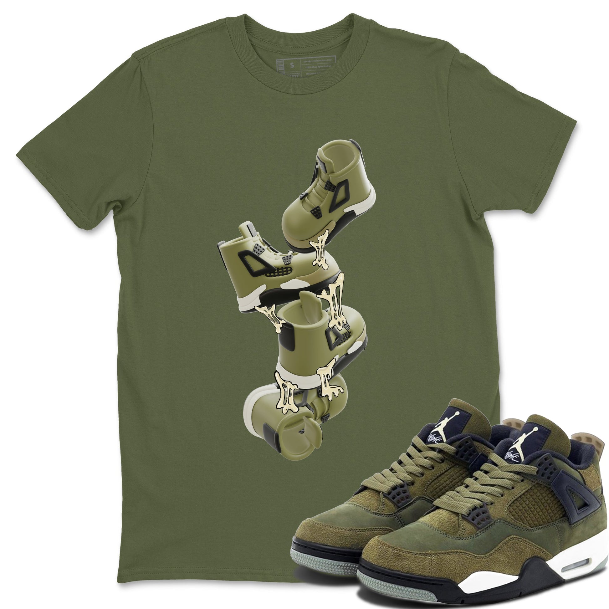 Air Jordan 4 Medium Olive shirt to match jordans Gum Stuck On Shoes sneaker tees AJ4 Medium Olive SNRT Sneaker Release Tees Unisex Military Green 1 T-Shirt