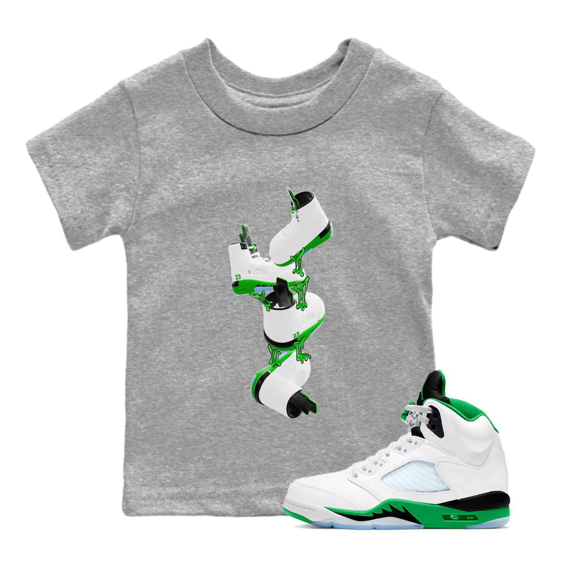 5s Lucky Green shirt to match jordans Gum Stuck On Shoes sneaker tees Air Jordan 5 Lucky Green SNRT Sneaker Release Tees Baby Toddler Heather Grey 1 T-Shirt