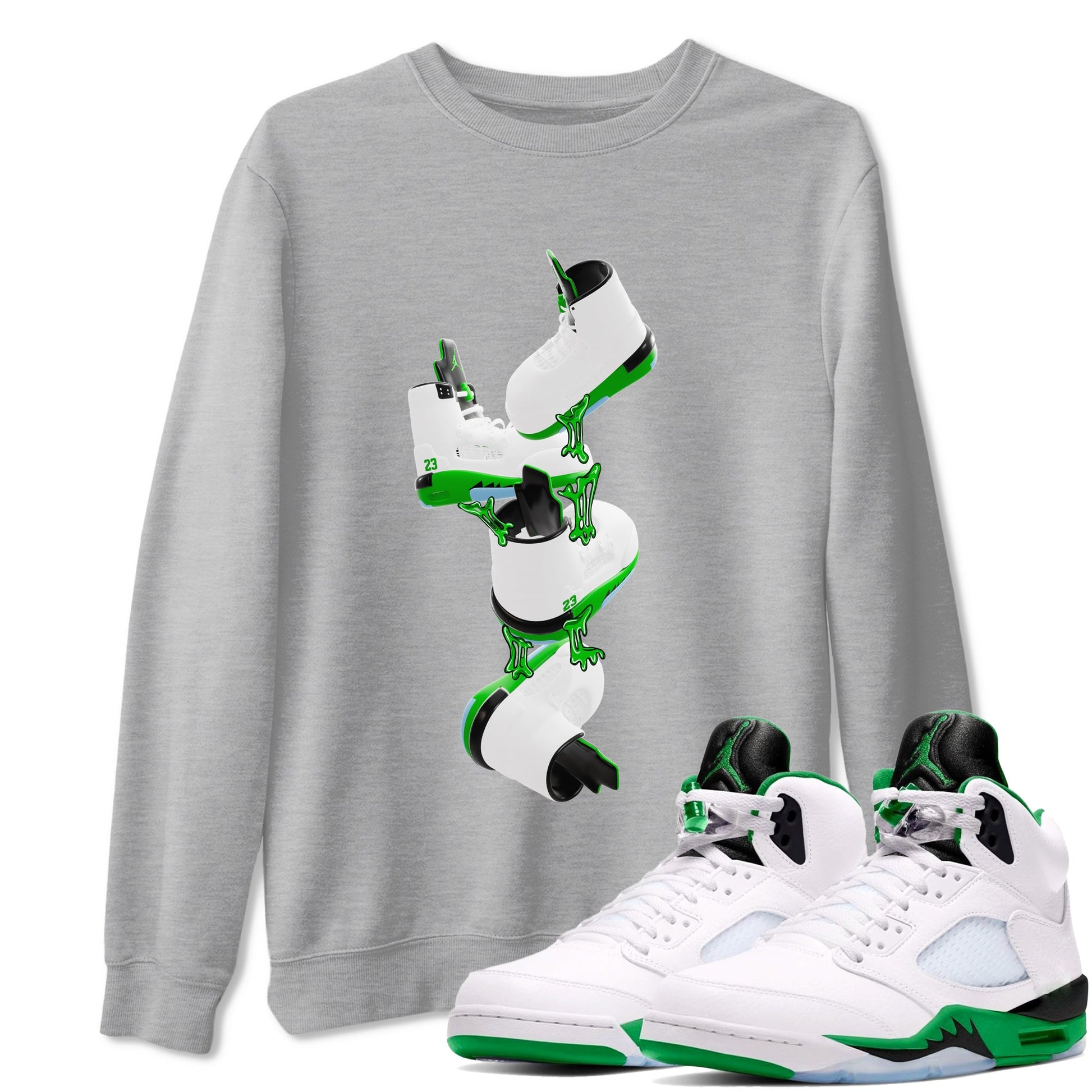 5s Lucky Green shirt to match jordans Gum Stuck On Shoes sneaker tees Air Jordan 5 Lucky Green SNRT Sneaker Release Tees Unisex Heather Grey 1 T-Shirt