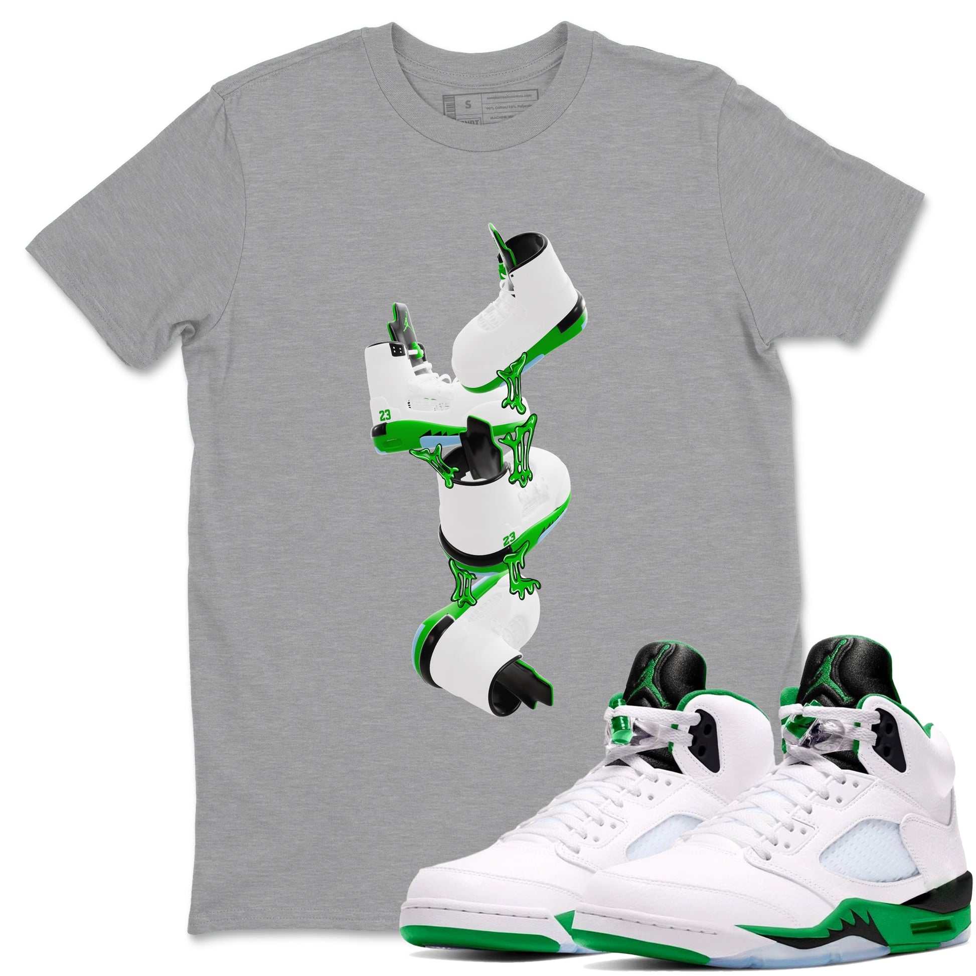 5s Lucky Green shirt to match jordans Gum Stuck On Shoes sneaker tees Air Jordan 5 Lucky Green SNRT Sneaker Release Tees Unisex Heather Grey 1 T-Shirt