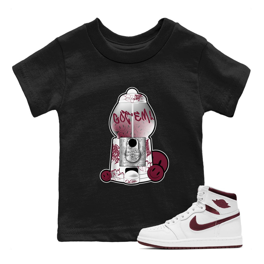 Air Jordan 1 Metallic Burgundy shirt to match jordans Gumball Machine sneaker tees AJ1 Metallic Burgundy SNRT Sneaker Release Tees Baby Toddler Black 1 T-Shirt