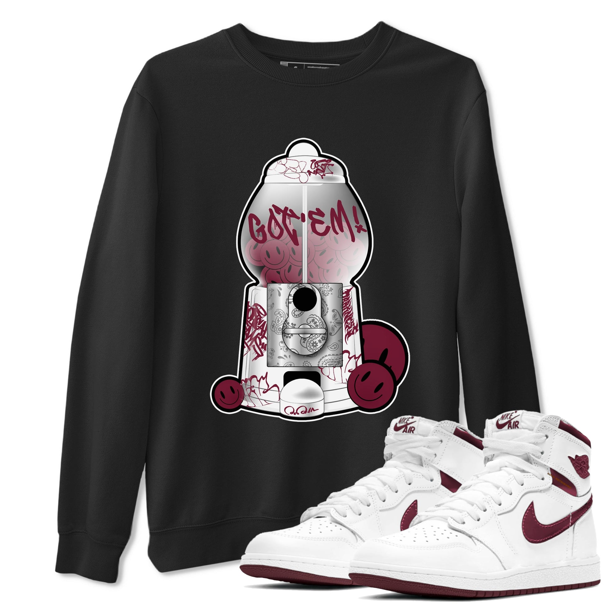 Air Jordan 1 Metallic Burgundy shirt to match jordans Gumball Machine sneaker tees AJ1 Metallic Burgundy SNRT Sneaker Release Tees Unisex Black 1 T-Shirt