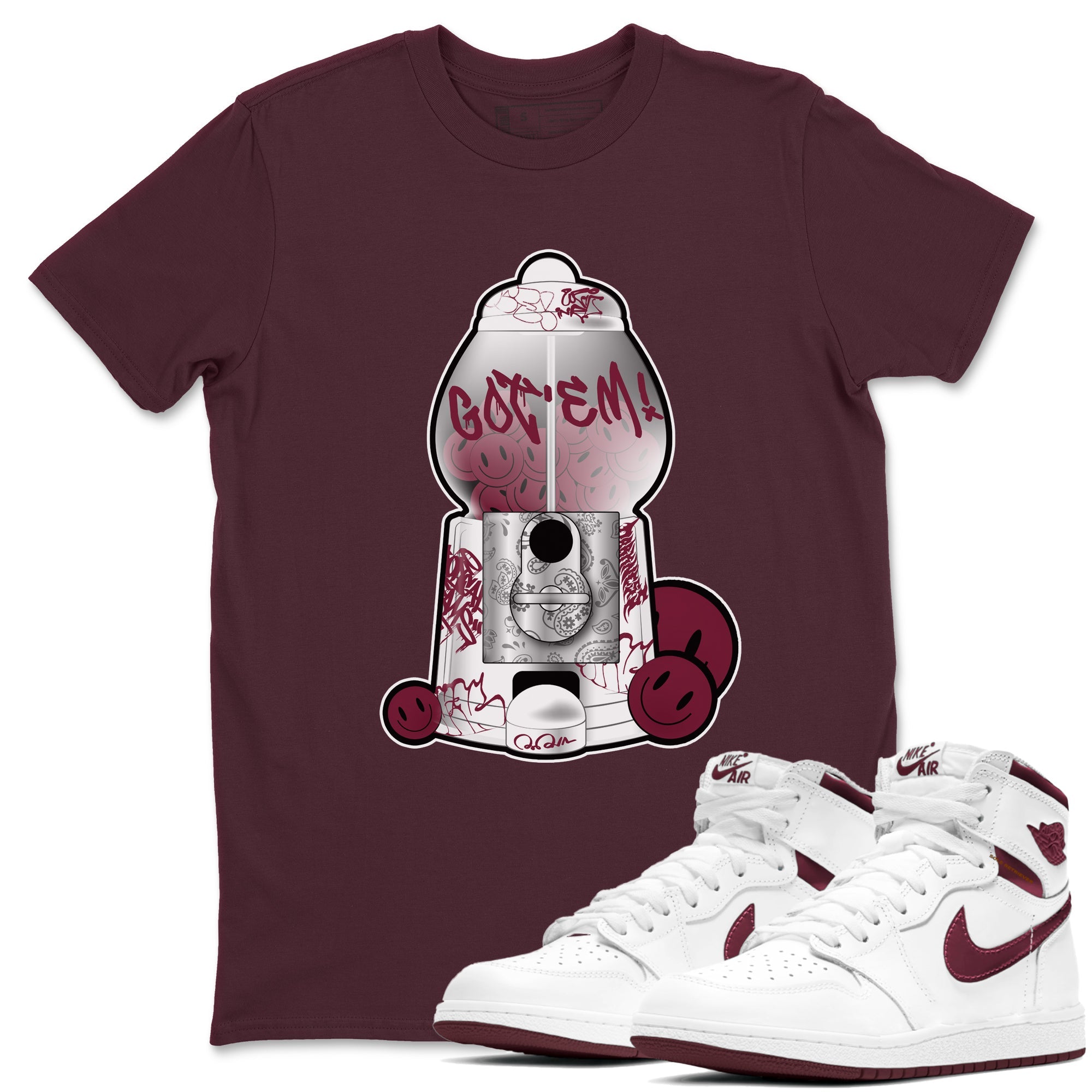 Air Jordan 1 Metallic Burgundy shirt to match jordans Gumball Machine sneaker tees AJ1 Metallic Burgundy SNRT Sneaker Release Tees Unisex Maroon 1 T-Shirt