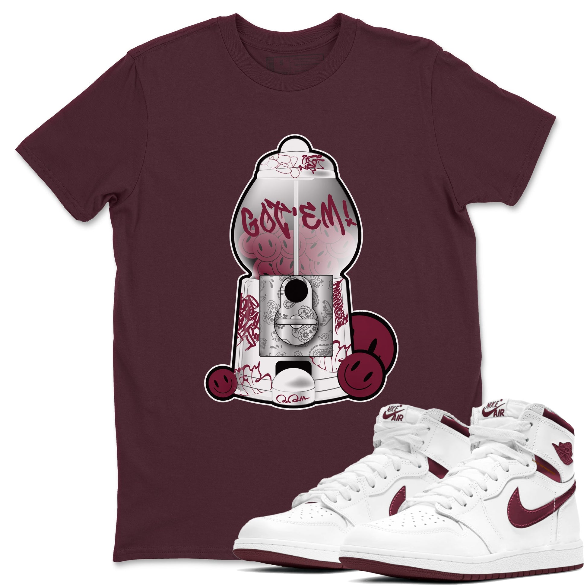 Air Jordan 1 Metallic Burgundy shirt to match jordans Gumball Machine sneaker tees AJ1 Metallic Burgundy SNRT Sneaker Release Tees Unisex Maroon 1 T-Shirt