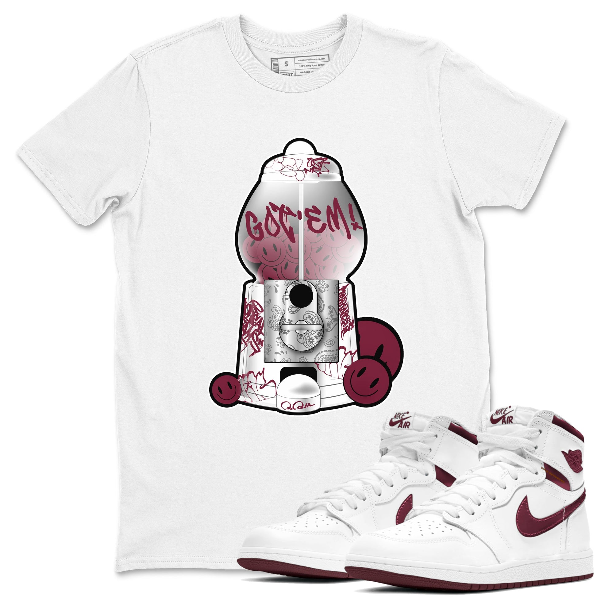 Air Jordan 1 Metallic Burgundy shirt to match jordans Gumball Machine sneaker tees AJ1 Metallic Burgundy SNRT Sneaker Release Tees Unisex White 1 T-Shirt