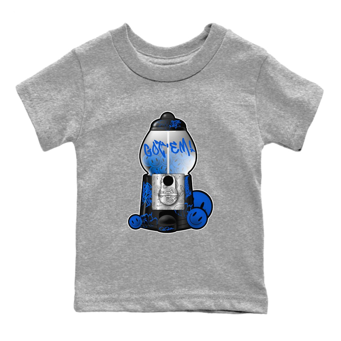 Air Jordan 1 Royal Reimagined shirt to match jordans Gumball Machine sneaker tees Graffiti AJ1 Royal Reimagined SNRT Sneaker Release Tees Baby Toddler Heather Grey 2 T-Shirt