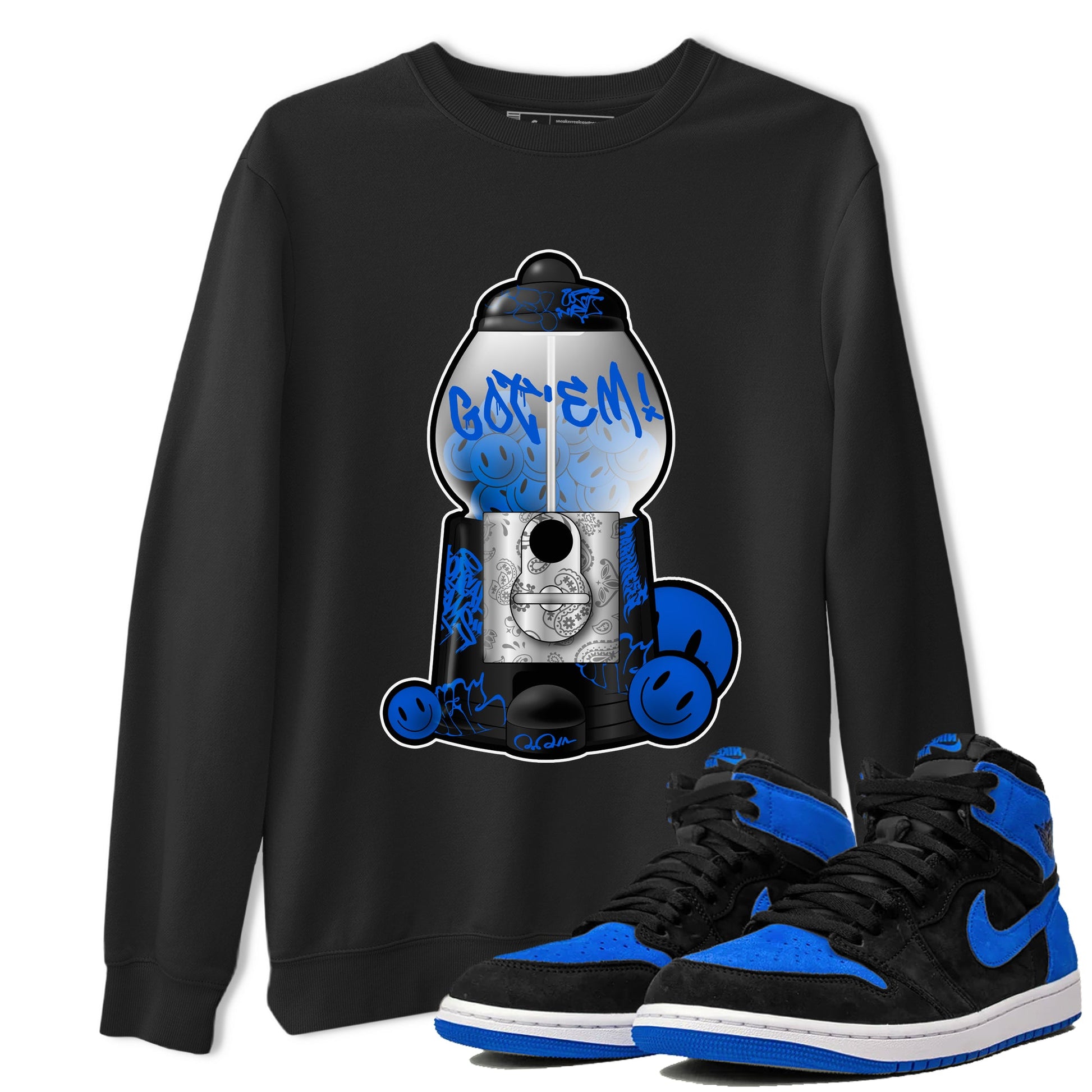 Air Jordan 1 Royal Reimagined shirt to match jordans Gumball Machine sneaker tees Graffiti AJ1 Royal Reimagined SNRT Sneaker Release Tees Unisex Black 1 T-Shirt