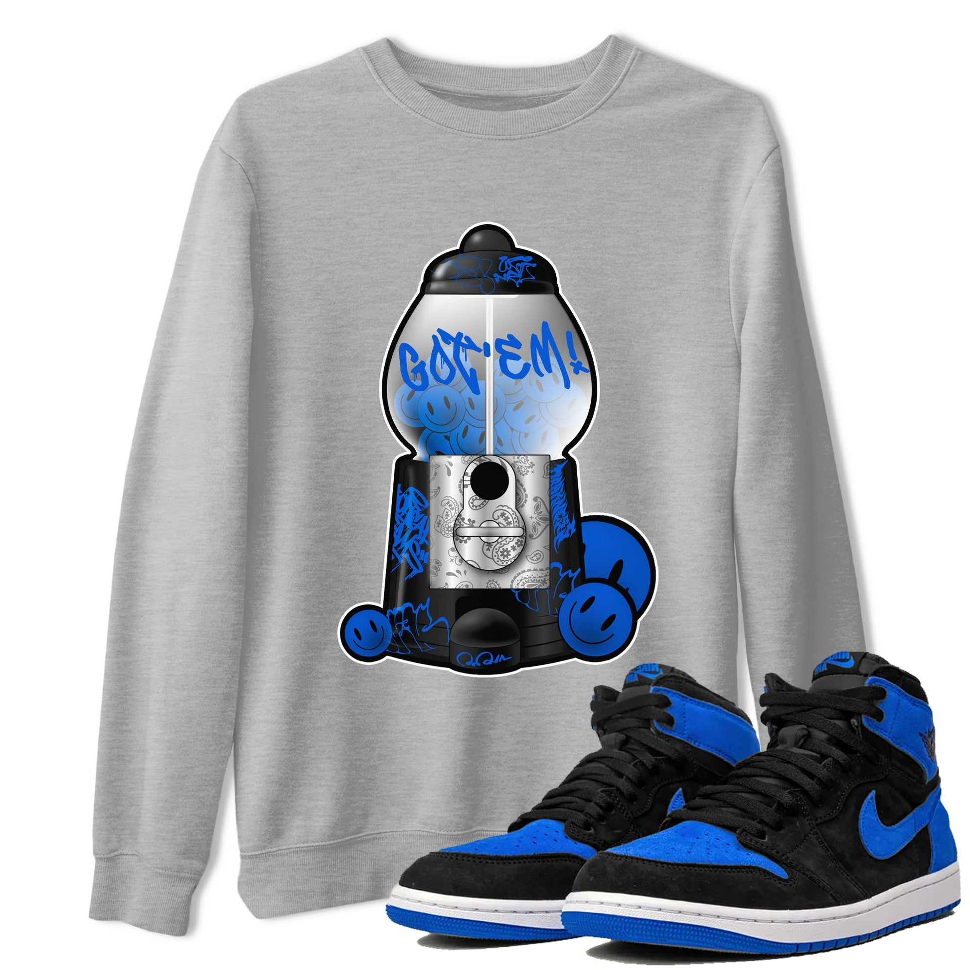 Air Jordan 1 Royal Reimagined shirt to match jordans Gumball Machine sneaker tees Graffiti AJ1 Royal Reimagined SNRT Sneaker Release Tees Unisex Heather Grey 1 T-Shirt