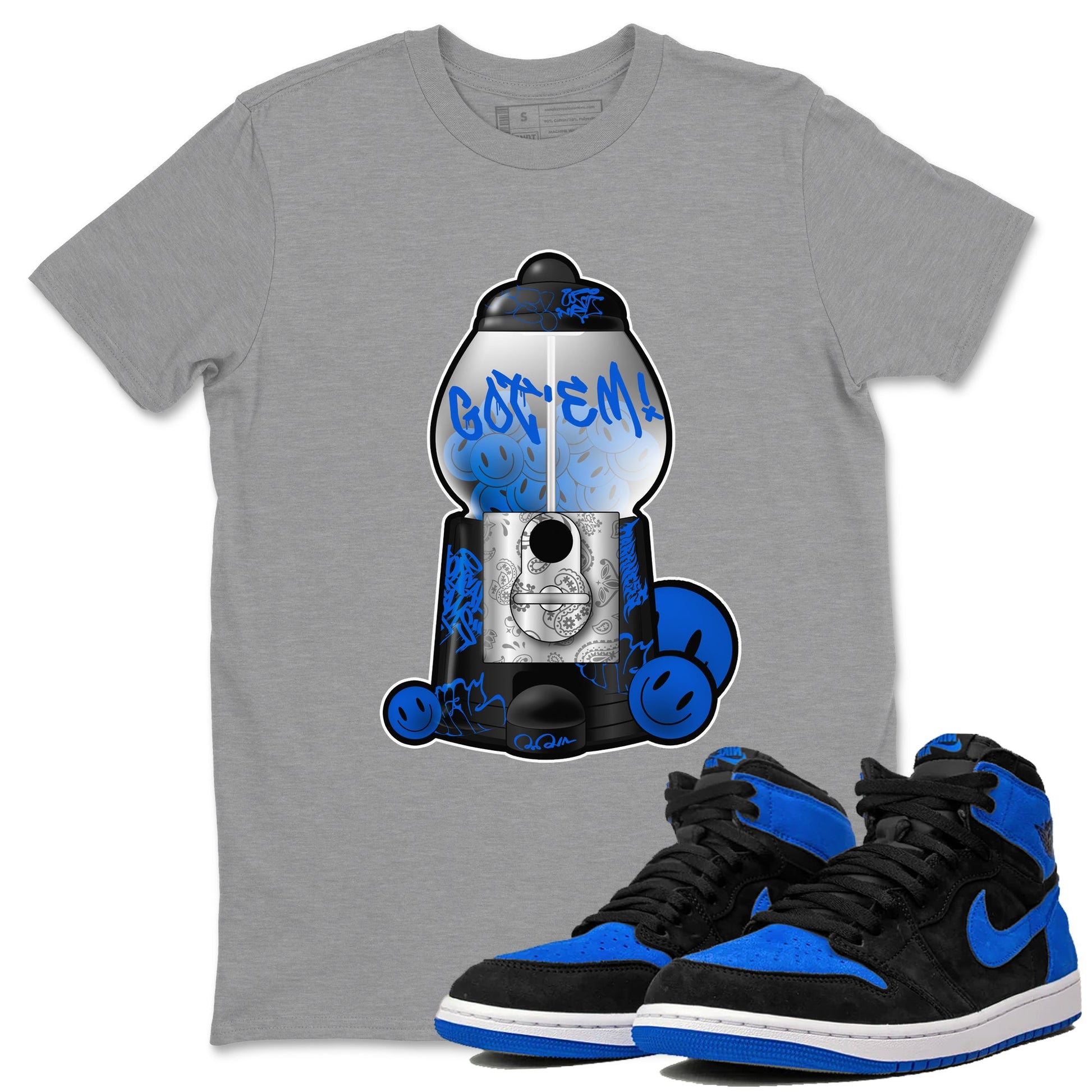 Air Jordan 1 Royal Reimagined shirt to match jordans Gumball Machine sneaker tees Graffiti AJ1 Royal Reimagined SNRT Sneaker Release Tees Unisex Heather Grey 1 T-Shirt