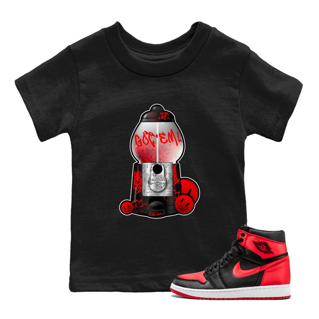 Air Jordan 1 Satin Bred shirt to match jordans Gumball Machine sneaker tees Graffiti AJ1 Satin Bred SNRT Sneaker Release Tees Baby Toddler Black 1 T-Shirt