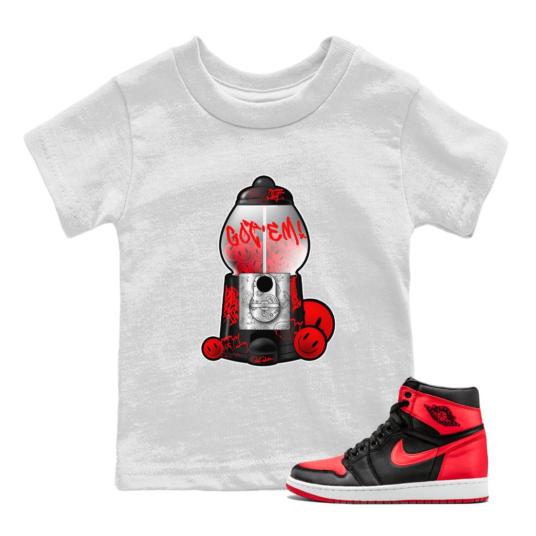 Air Jordan 1 Satin Bred shirt to match jordans Gumball Machine sneaker tees Graffiti AJ1 Satin Bred SNRT Sneaker Release Tees Baby Toddler White 1 T-Shirt