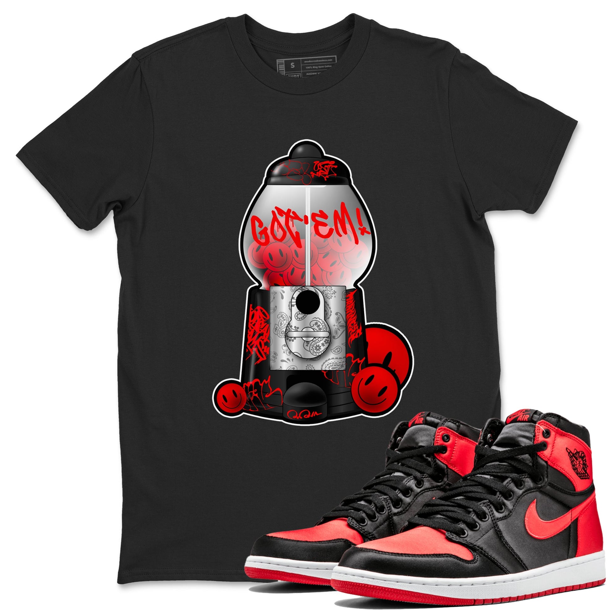 Air Jordan 1 Satin Bred shirt to match jordans Gumball Machine sneaker tees Graffiti AJ1 Satin Bred SNRT Sneaker Release Tees Unisex Black 1 T-Shirt