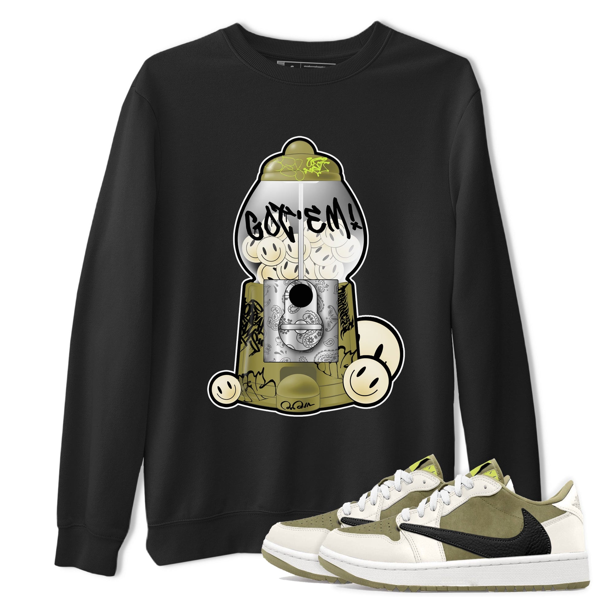 Air Jordan 1 Travis Scott Golf Olive shirt to match jordans Gumball Machine sneaker tees Graffiti AJ1 Travis Scott Golf Olive SNRT Sneaker Release Tees Unisex Black 1 T-Shirt
