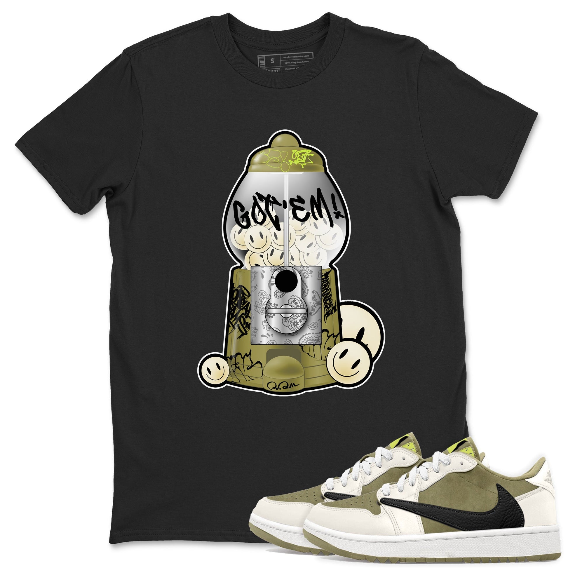 Air Jordan 1 Travis Scott Golf Olive shirt to match jordans Gumball Machine sneaker tees Graffiti AJ1 Travis Scott Golf Olive SNRT Sneaker Release Tees Unisex Black 1 T-Shirt