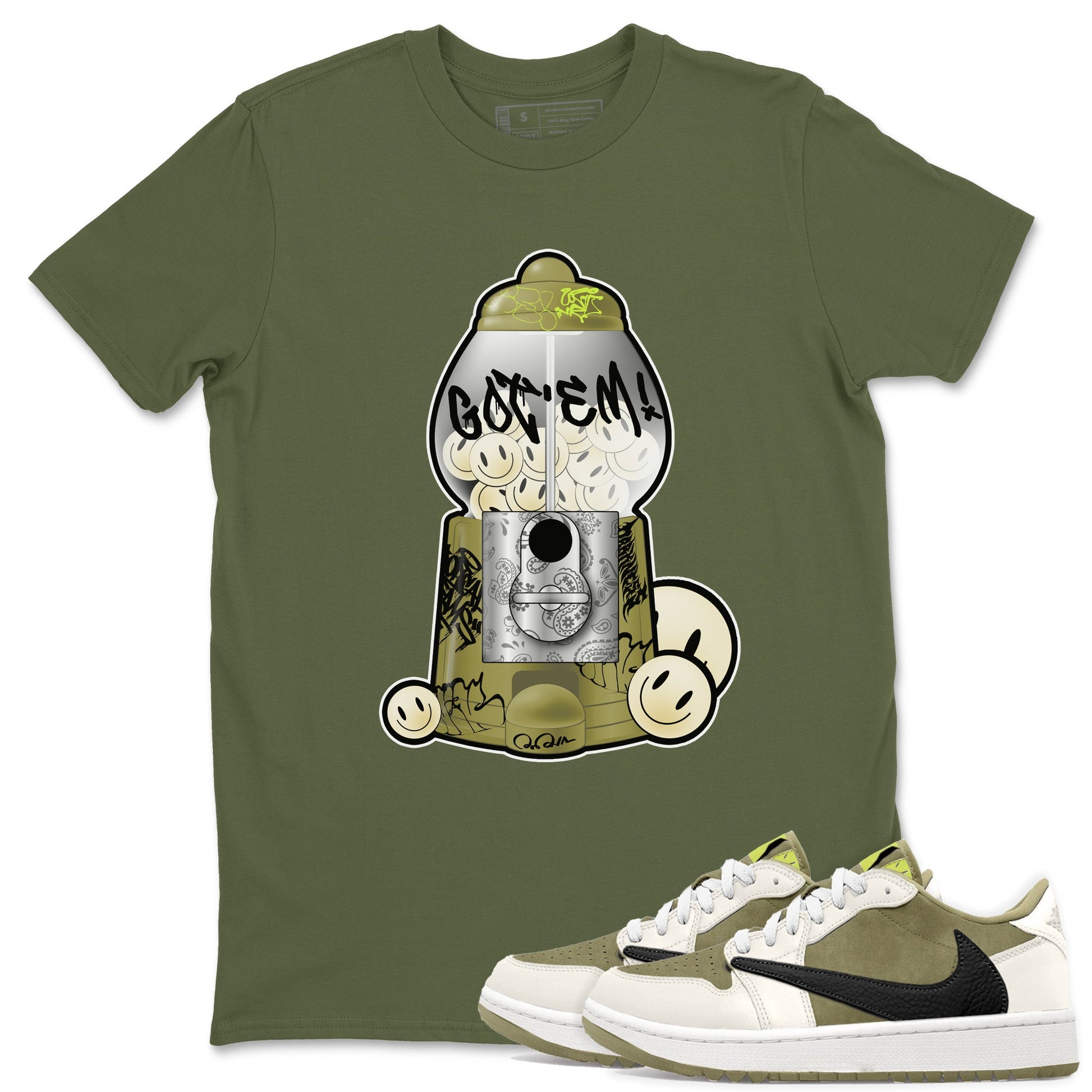 Air Jordan 1 Travis Scott Golf Olive shirt to match jordans Gumball Machine sneaker tees Graffiti AJ1 Travis Scott Golf Olive SNRT Sneaker Release Tees Unisex Military Green 1 T-Shirt