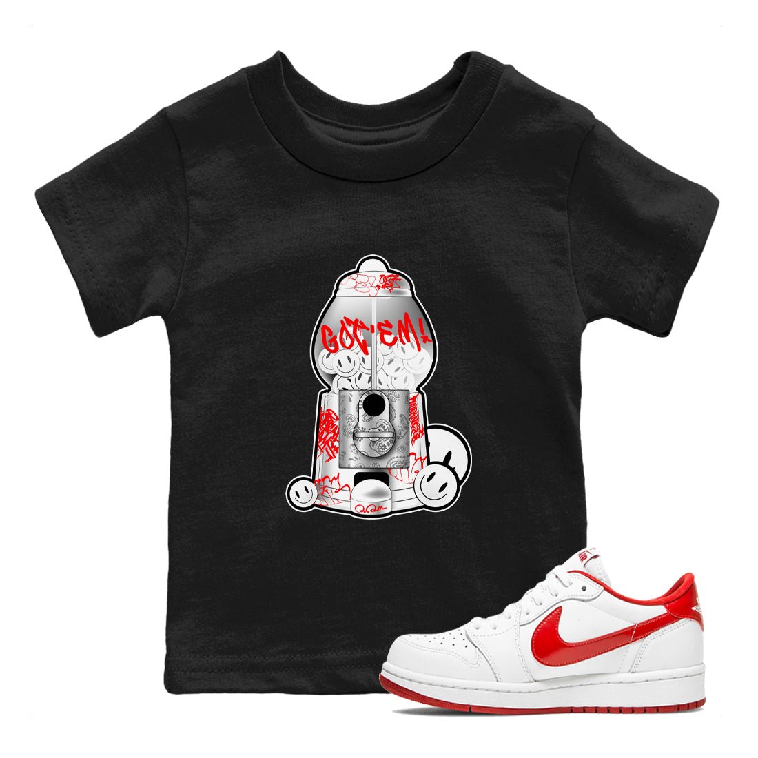 Air Jordan 1 University Red shirt to match jordans Gumball Machine sneaker tees Graffiti AJ1 University Red SNRT Sneaker Release Tees Baby Toddler Black 1 T-Shirt