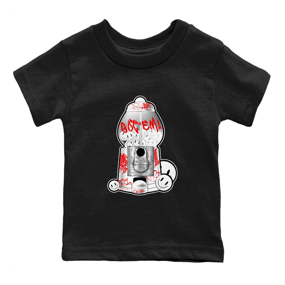 Air Jordan 1 University Red shirt to match jordans Gumball Machine sneaker tees Graffiti AJ1 University Red SNRT Sneaker Release Tees Baby Toddler Black 2 T-Shirt