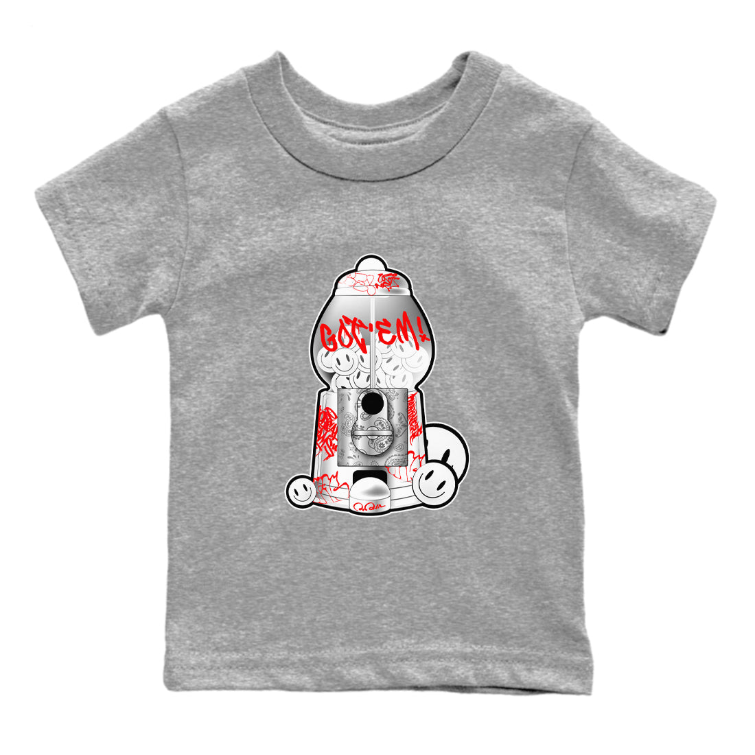 Air Jordan 1 University Red shirt to match jordans Gumball Machine sneaker tees Graffiti AJ1 University Red SNRT Sneaker Release Tees Baby Toddler Heather Grey 2 T-Shirt