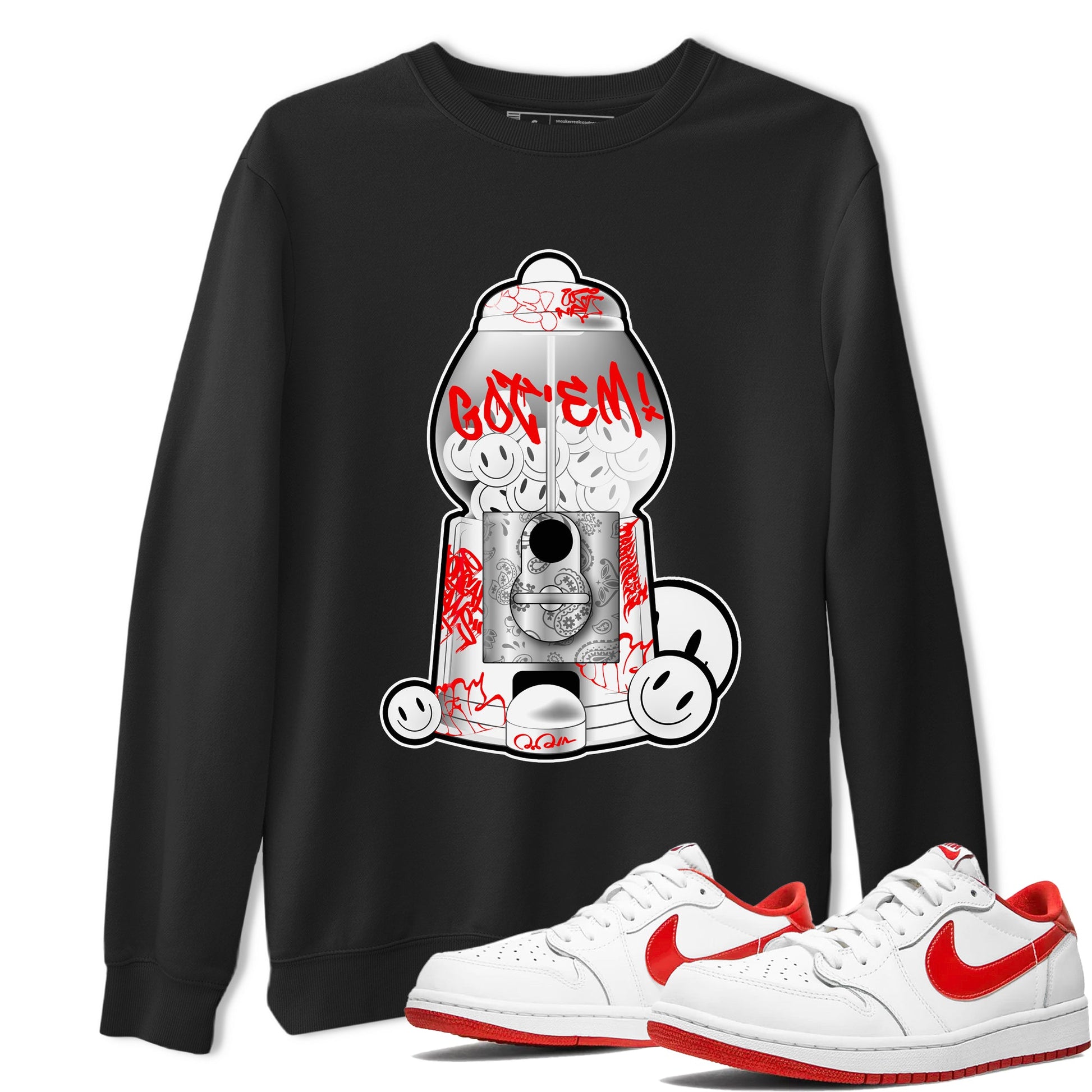 Air Jordan 1 University Red shirt to match jordans Gumball Machine sneaker tees Graffiti AJ1 University Red SNRT Sneaker Release Tees Unisex Black 1 T-Shirt