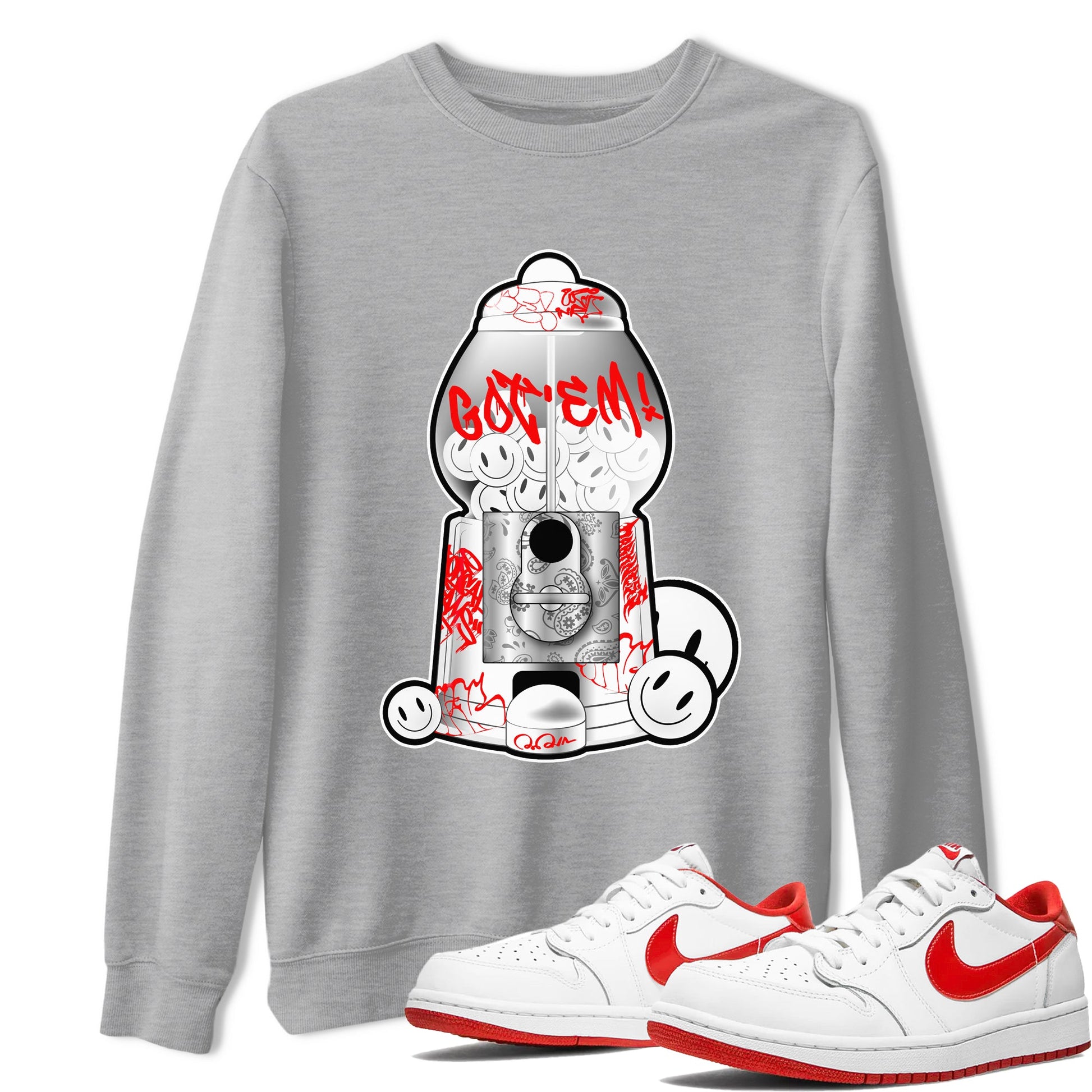 Air Jordan 1 University Red shirt to match jordans Gumball Machine sneaker tees Graffiti AJ1 University Red SNRT Sneaker Release Tees Unisex Heather Grey 1 T-Shirt