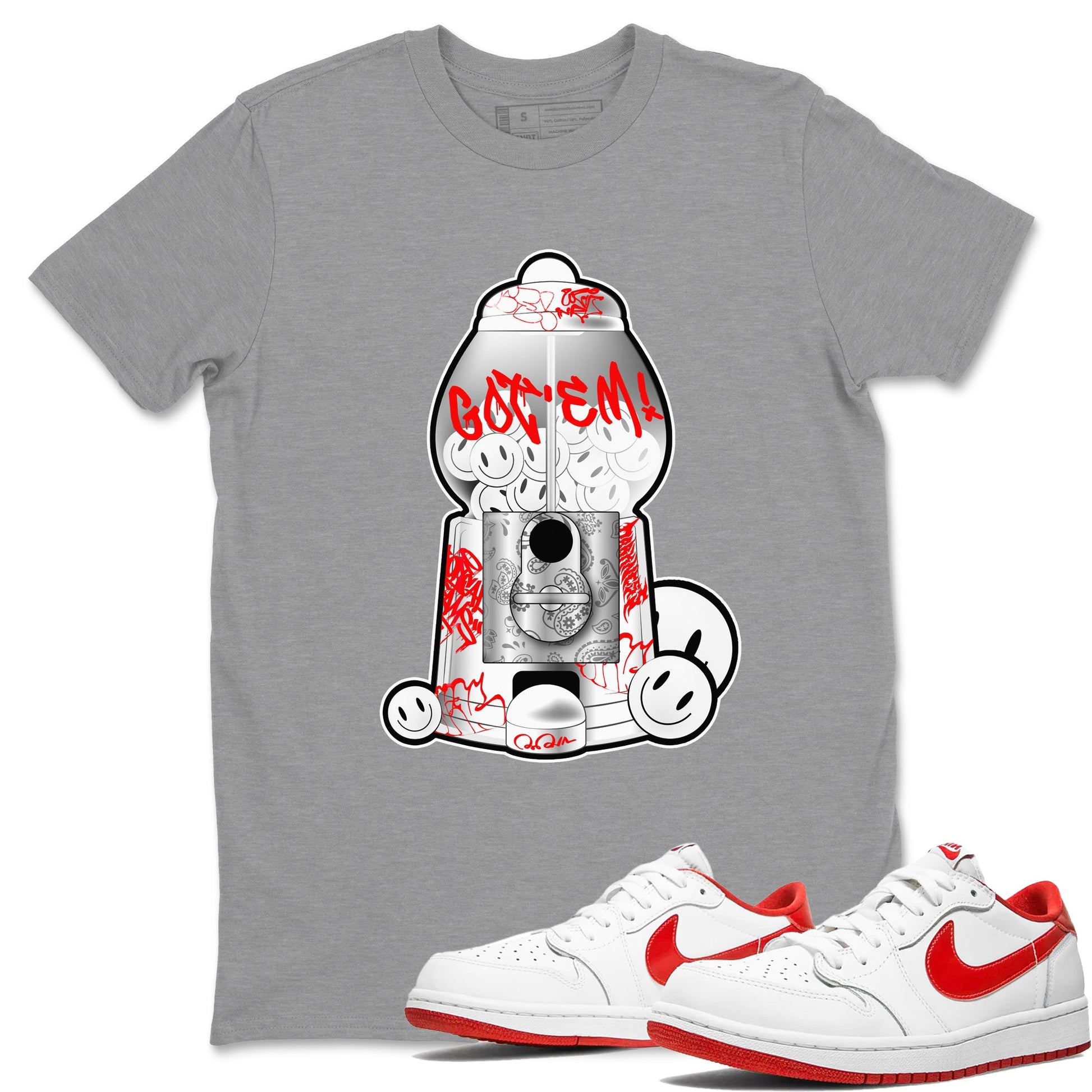 Air Jordan 1 University Red shirt to match jordans Gumball Machine sneaker tees Graffiti AJ1 University Red SNRT Sneaker Release Tees Unisex Heather Grey 1 T-Shirt
