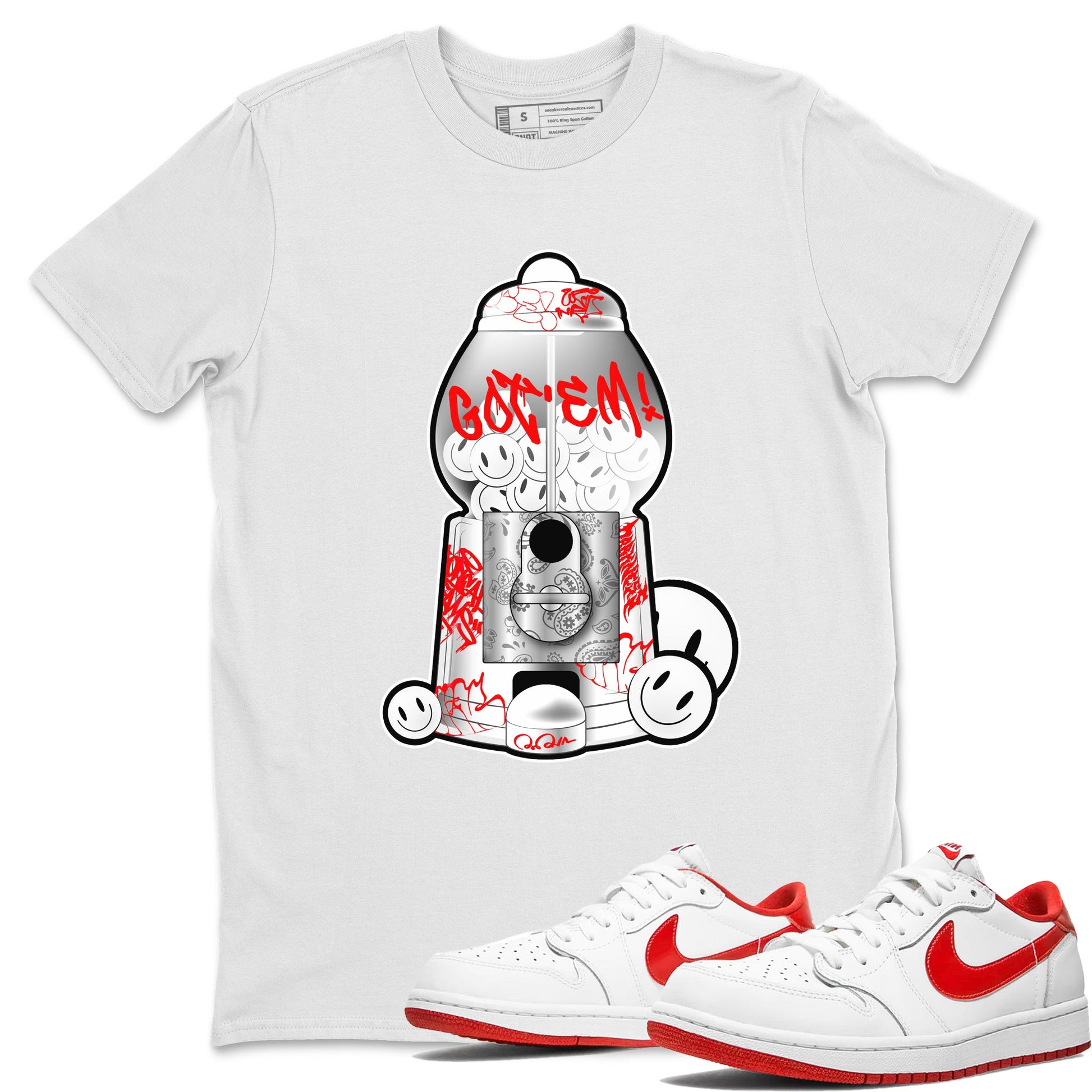 Air Jordan 1 University Red shirt to match jordans Gumball Machine sneaker tees Graffiti AJ1 University Red SNRT Sneaker Release Tees Unisex White 1 T-Shirt