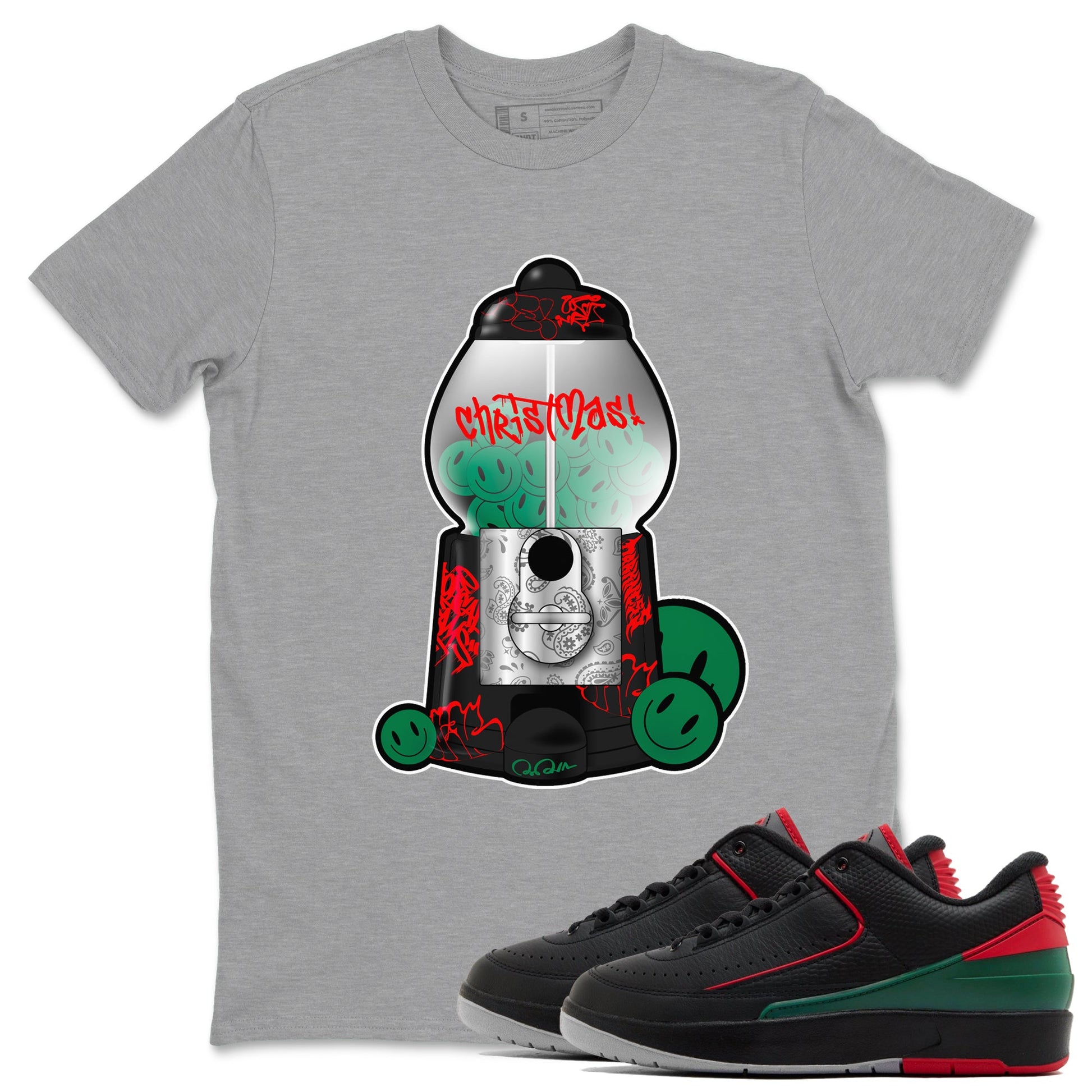 2s Christmas X-mas gift shirt to match jordans Gumball Machine sneaker tees Air Jordan 2 Christmas SNRT Sneaker Release Tees Unisex Heather Grey 1 T-Shirt