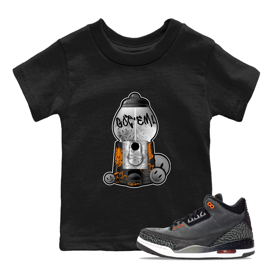 Air Jordan 3 Fear shirt to match jordans Gumball Machine sneaker tees Graffiti AJ3 Fear SNRT Sneaker Release Tees Baby Toddler Black 1 T-Shirt