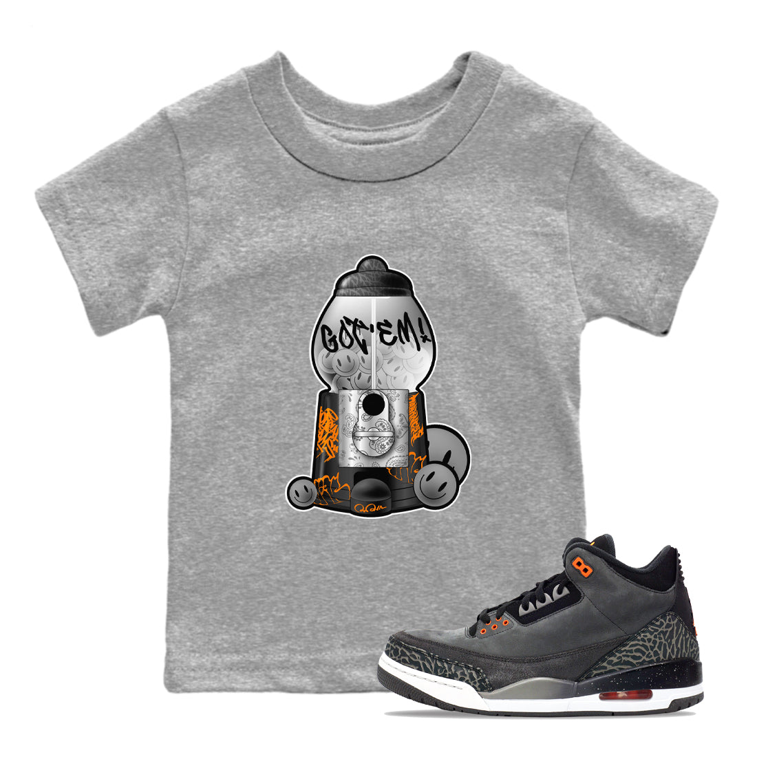 Air Jordan 3 Fear shirt to match jordans Gumball Machine sneaker tees Graffiti AJ3 Fear SNRT Sneaker Release Tees Baby Toddler Heather Grey 1 T-Shirt