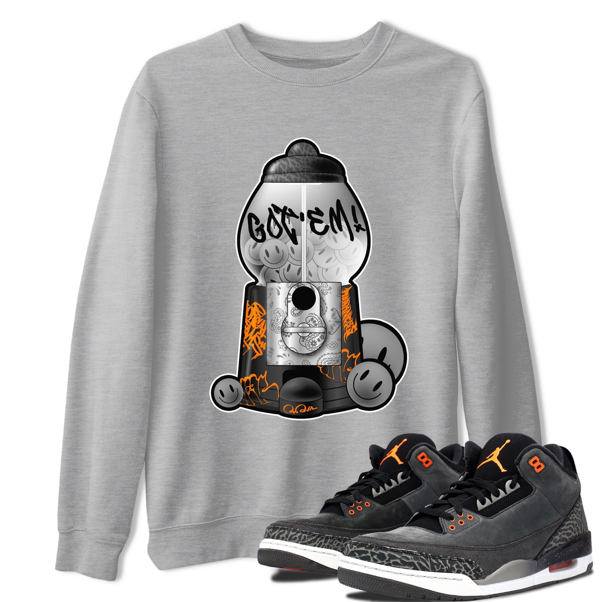 Air Jordan 3 Fear shirt to match jordans Gumball Machine sneaker tees Graffiti AJ3 Fear SNRT Sneaker Release Tees Unisex Heather Grey 1 T-Shirt