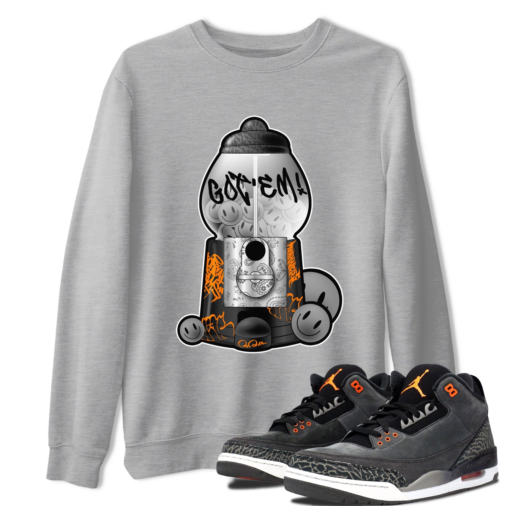 Air Jordan 3 Fear shirt to match jordans Gumball Machine sneaker tees Graffiti AJ3 Fear SNRT Sneaker Release Tees Unisex Heather Grey 1 T-Shirt