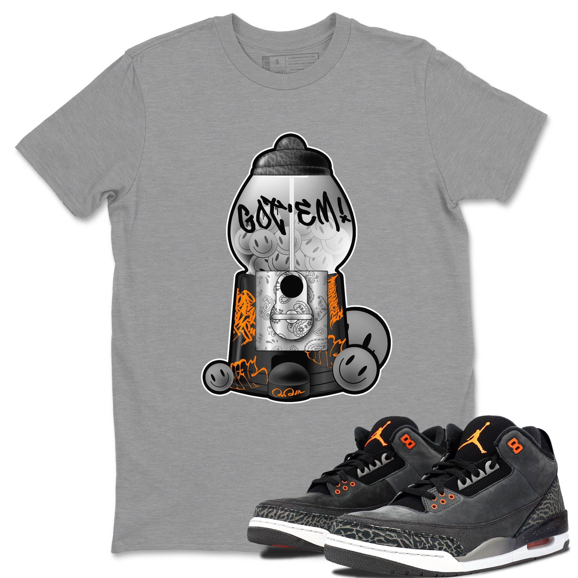 Air Jordan 3 Fear shirt to match jordans Gumball Machine sneaker tees Graffiti AJ3 Fear SNRT Sneaker Release Tees Unisex Heather Grey 1 T-Shirt