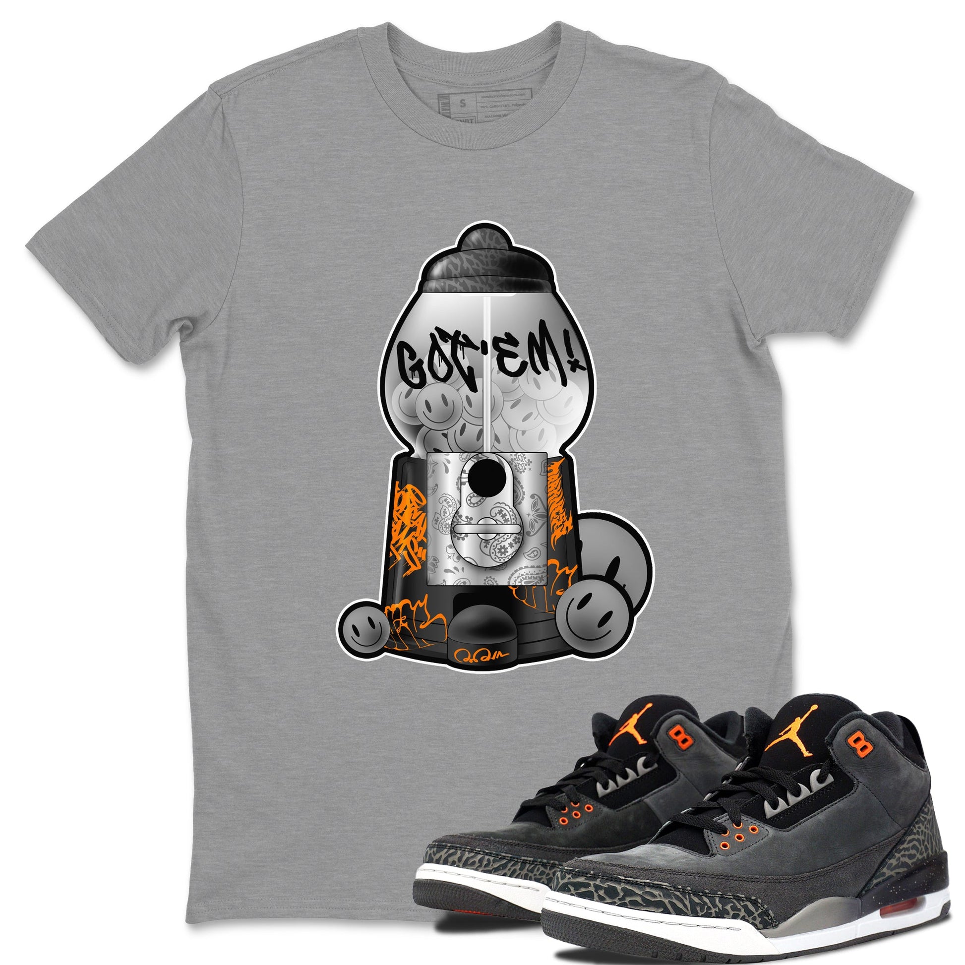 Air Jordan 3 Fear shirt to match jordans Gumball Machine sneaker tees Graffiti AJ3 Fear SNRT Sneaker Release Tees Unisex Heather Grey 1 T-Shirt