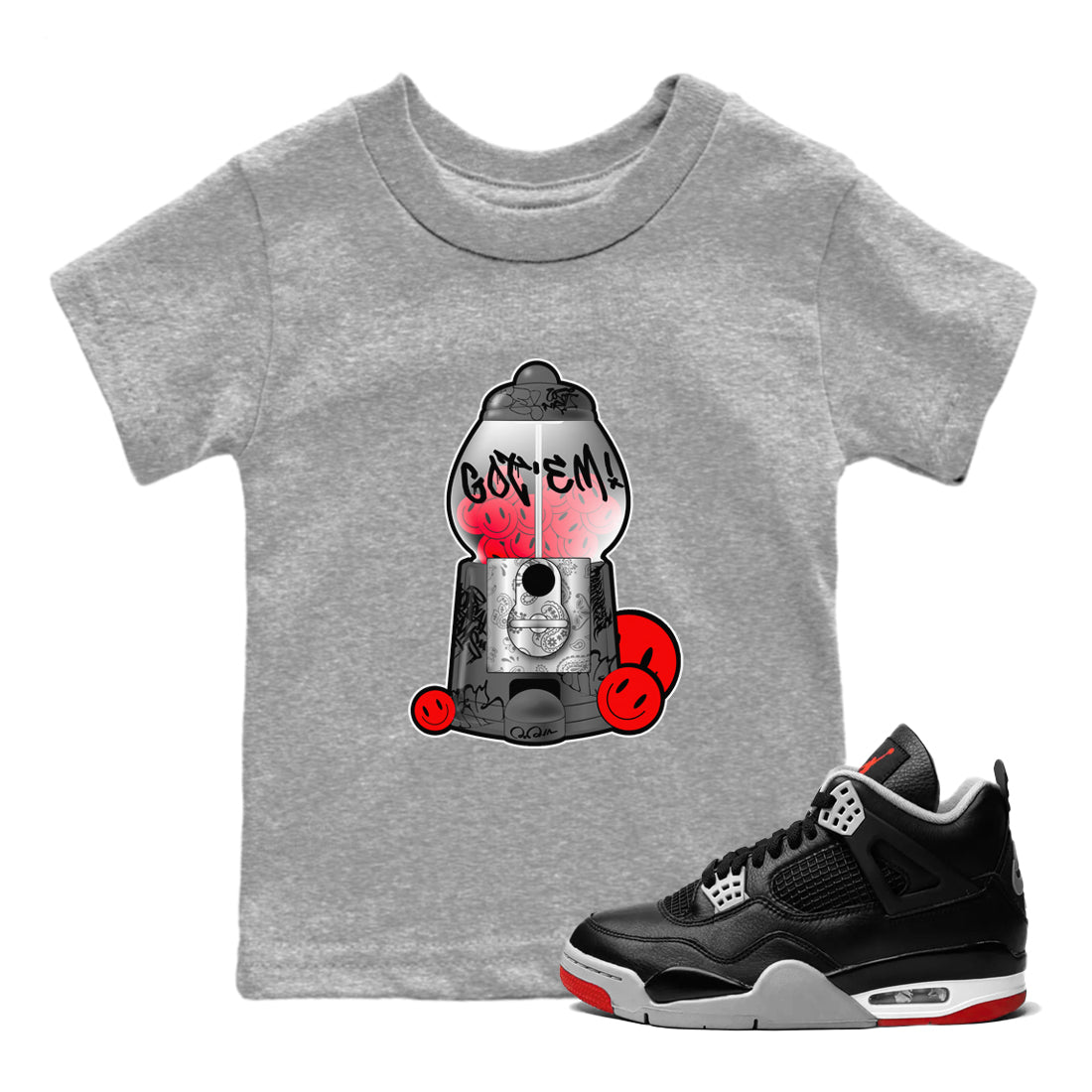 4s Bred Reimagined shirt to match jordans Gumball Machine sneaker tees Air Jordan 4 Bred Reimagined SNRT Sneaker Release Tees Baby Toddler Heather Grey 1 T-Shirt