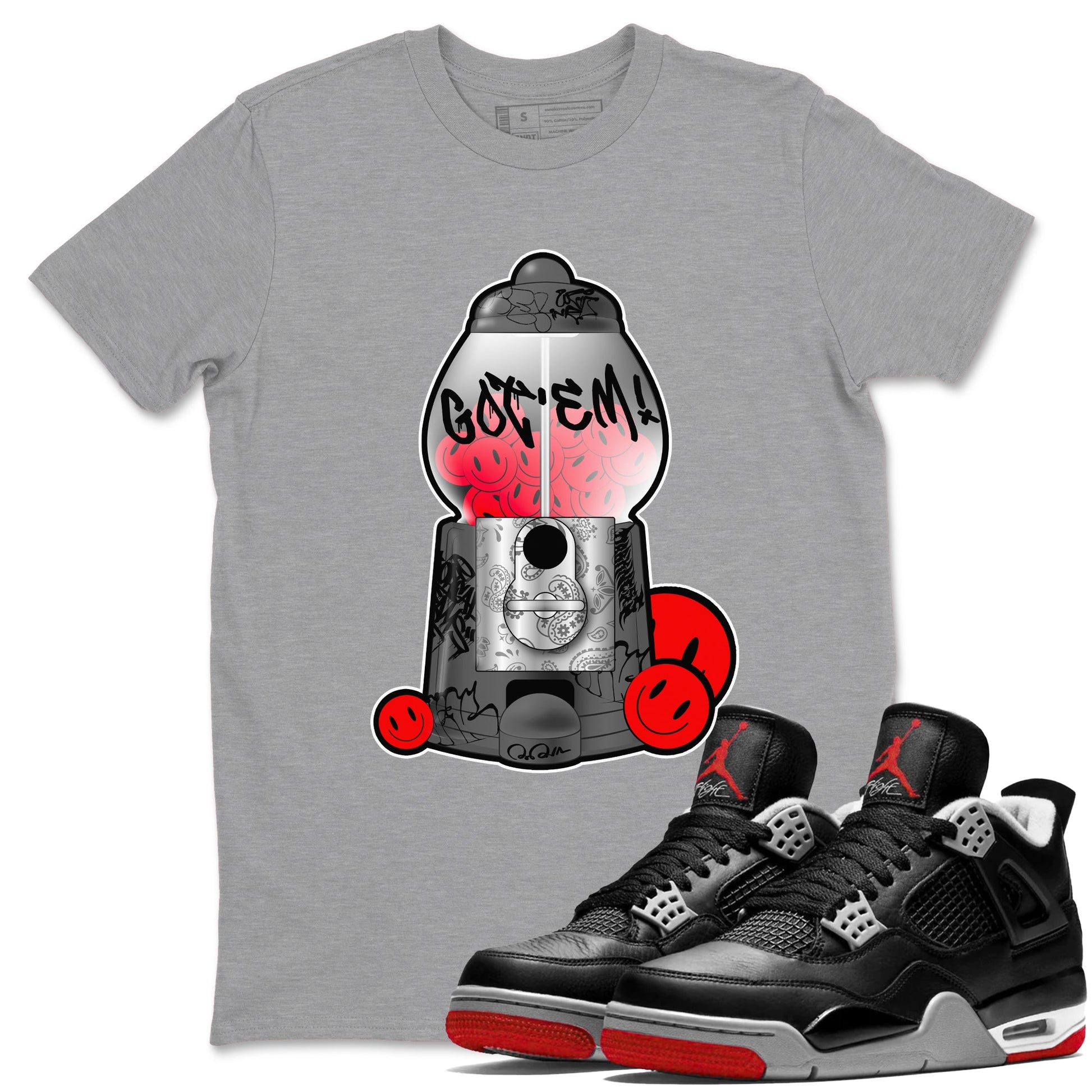 4s Bred Reimagined shirt to match jordans Gumball Machine sneaker tees Air Jordan 4 Bred Reimagined SNRT Sneaker Release Tees Unisex Heather Grey 1 T-Shirt