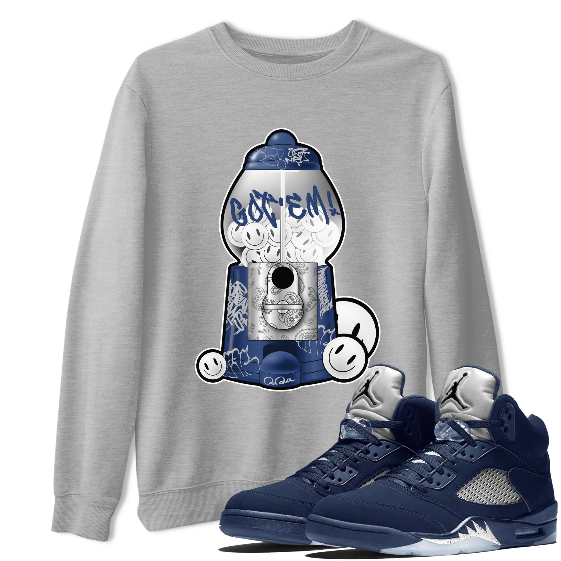 Air Jordan 5 Georgetown shirt to match jordans Gumball Machine sneaker tees Graffiti AJ5 Georgetown SNRT Sneaker Release Tees Unisex Heather Grey 1 T-Shirt