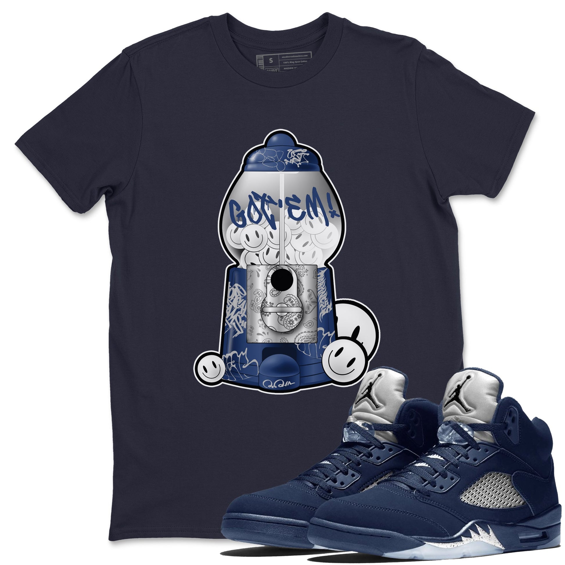 Air Jordan 5 Georgetown shirt to match jordans Gumball Machine sneaker tees Graffiti AJ5 Georgetown SNRT Sneaker Release Tees Unisex Navy 1 T-Shirt