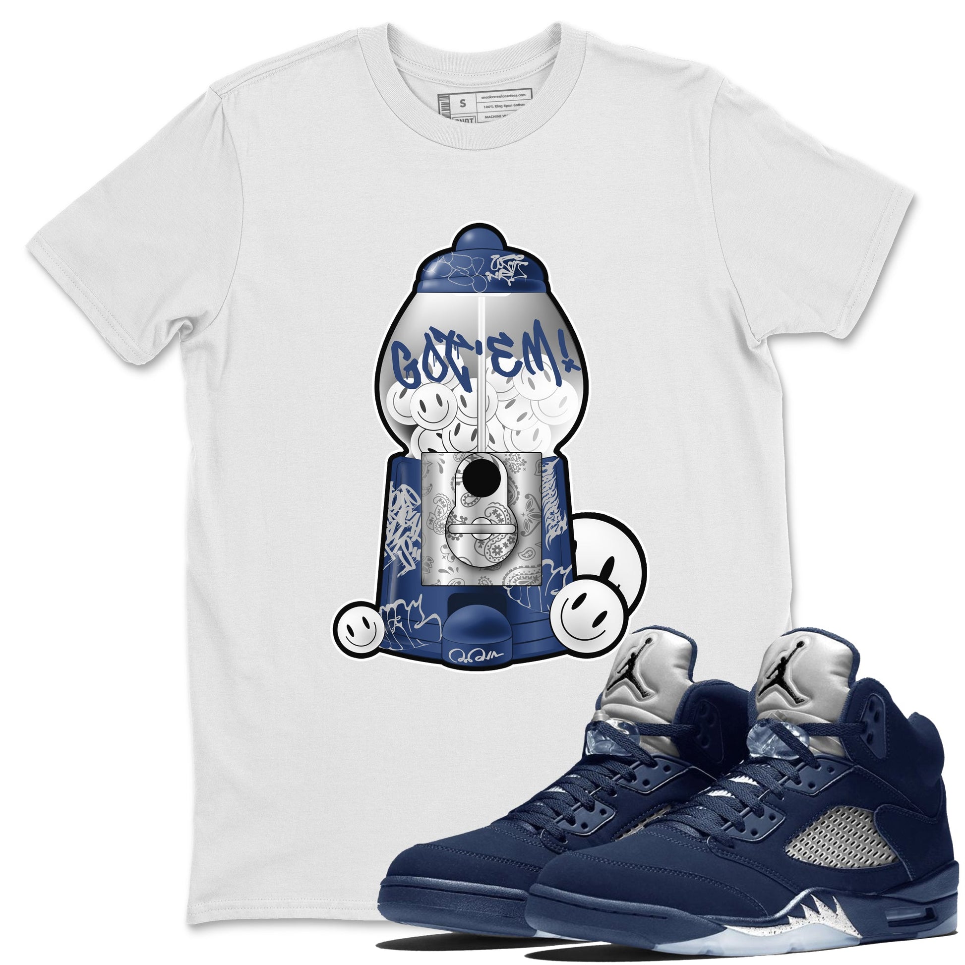 Air Jordan 5 Georgetown shirt to match jordans Gumball Machine sneaker tees Graffiti AJ5 Georgetown SNRT Sneaker Release Tees Unisex White 1 T-Shirt