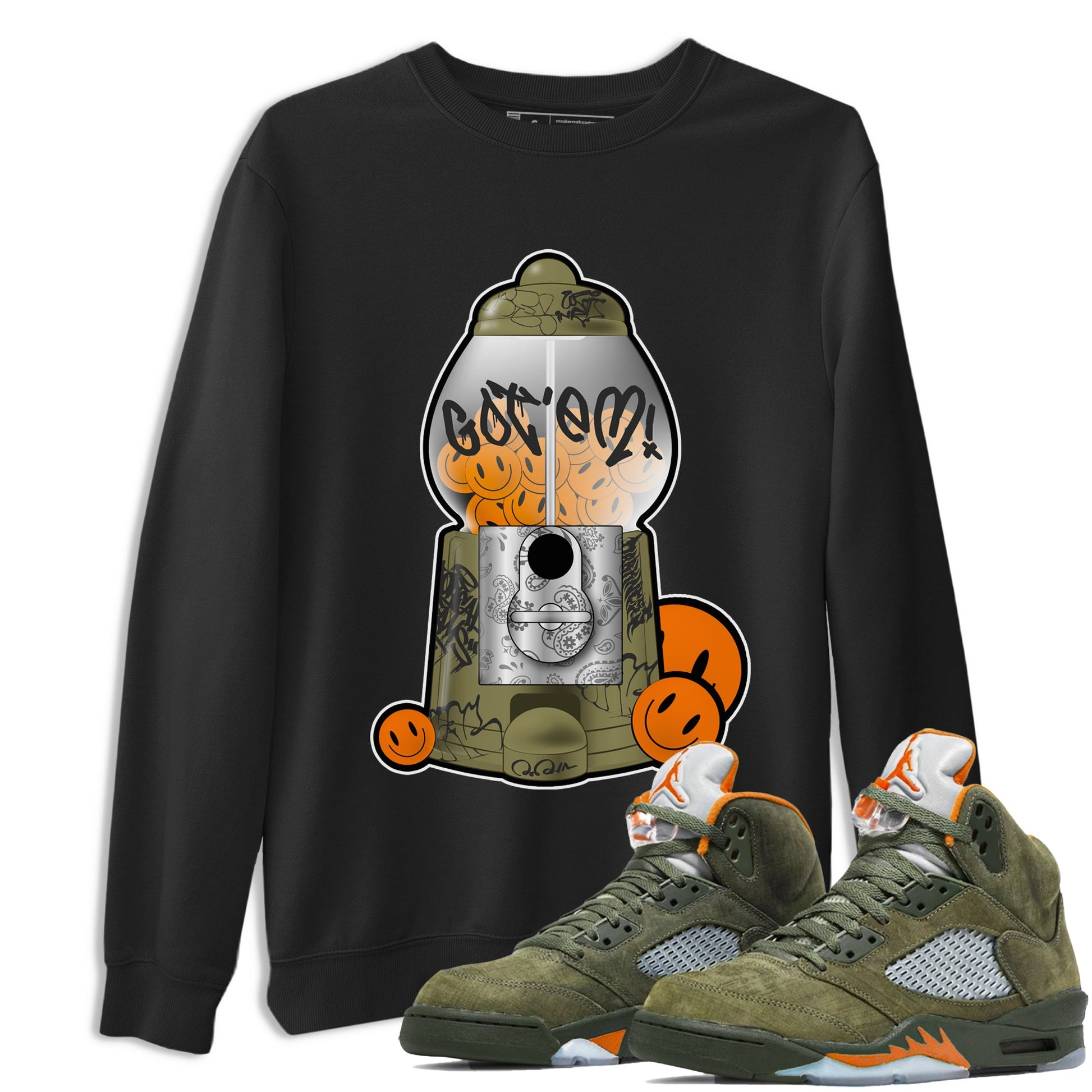5s Olive shirt to match jordans Gumball Machine sneaker tees Air Jordan 5 Olive SNRT Sneaker Release Tees unisex cotton Black 1 crew neck shirt