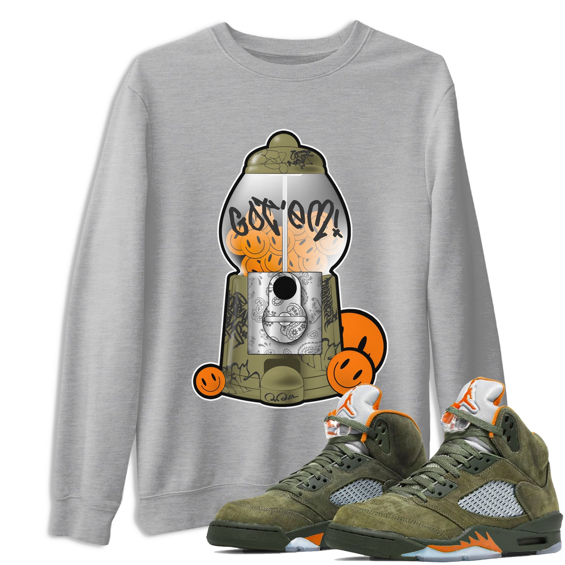 5s Olive shirt to match jordans Gumball Machine sneaker tees Air Jordan 5 Olive SNRT Sneaker Release Tees unisex cotton Heather Grey 1 crew neck shirt