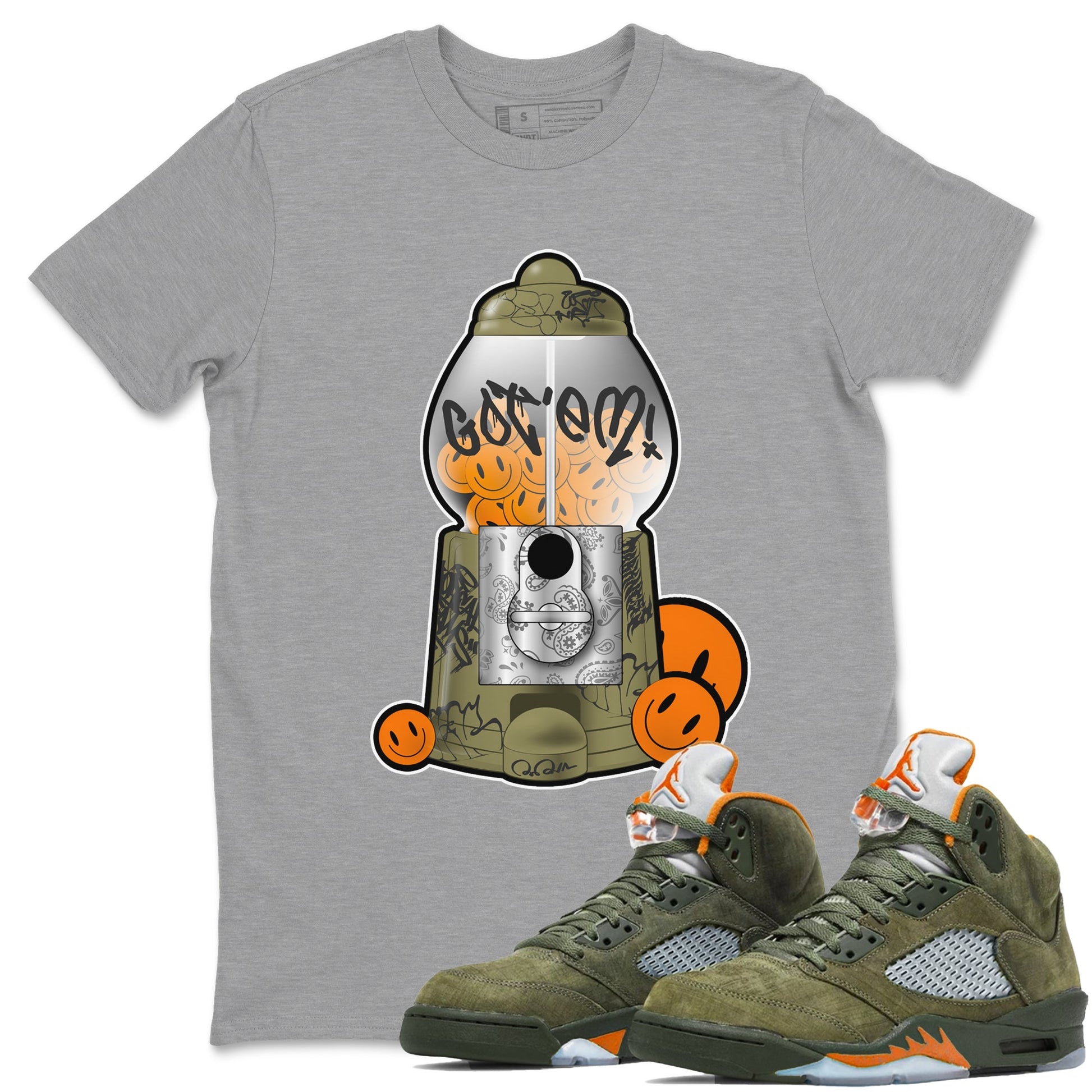5s Olive shirt to match jordans Gumball Machine sneaker tees Air Jordan 5 Olive SNRT Sneaker Release Tees unisex cotton Heather Grey 1 crew neck shirt