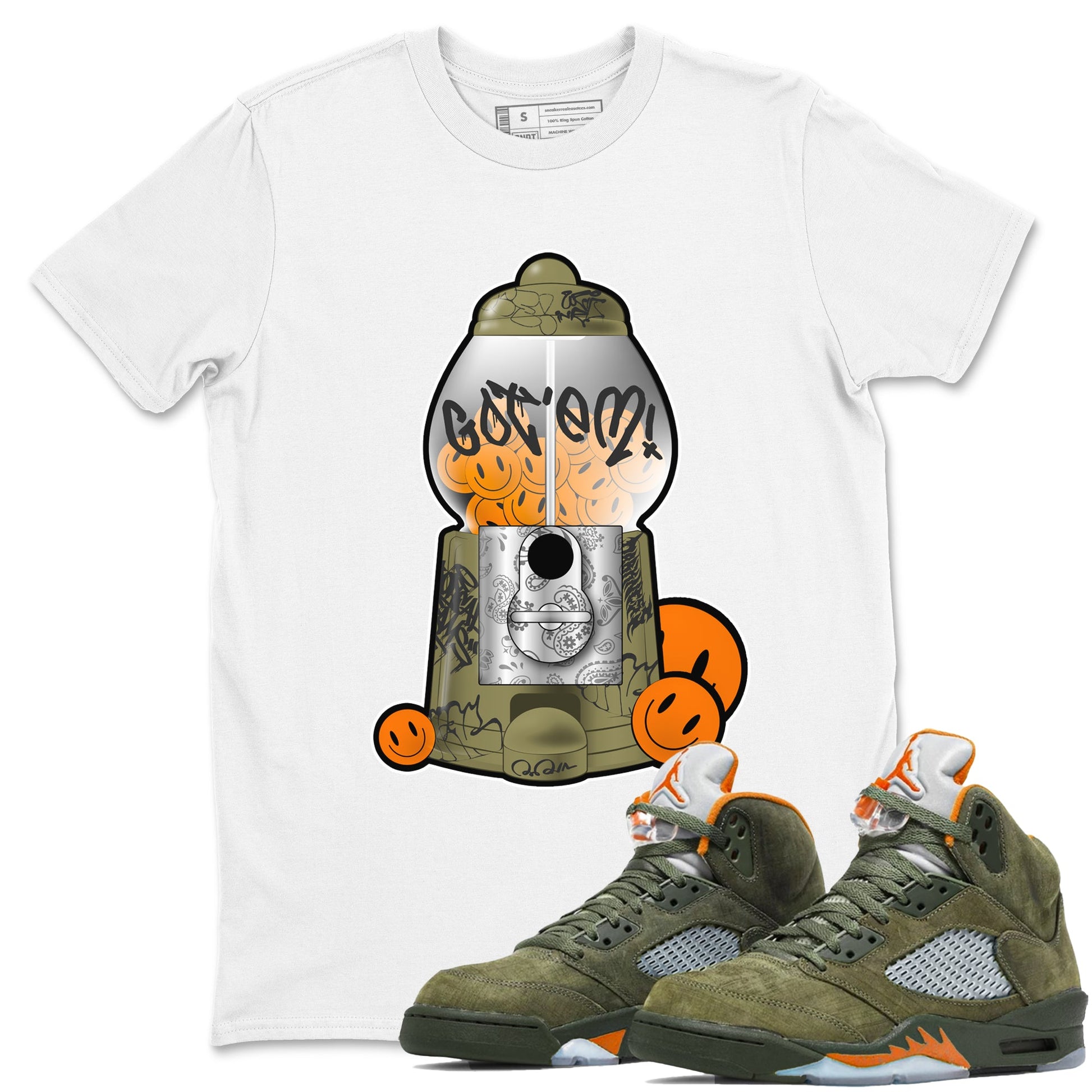 5s Olive shirt to match jordans Gumball Machine sneaker tees Air Jordan 5 Olive SNRT Sneaker Release Tees unisex cotton White 1 crew neck shirt