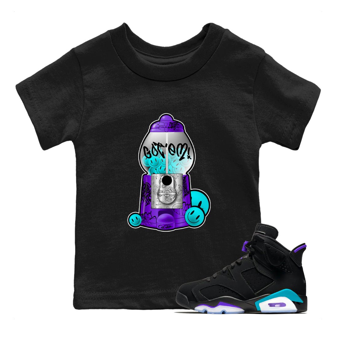 Air Jordan 6 Aqua shirt to match jordans Gumball Machine sneaker tees Graffiti AJ6 Aqua SNRT Sneaker Release Tees Baby Toddler Black 1 T-Shirt