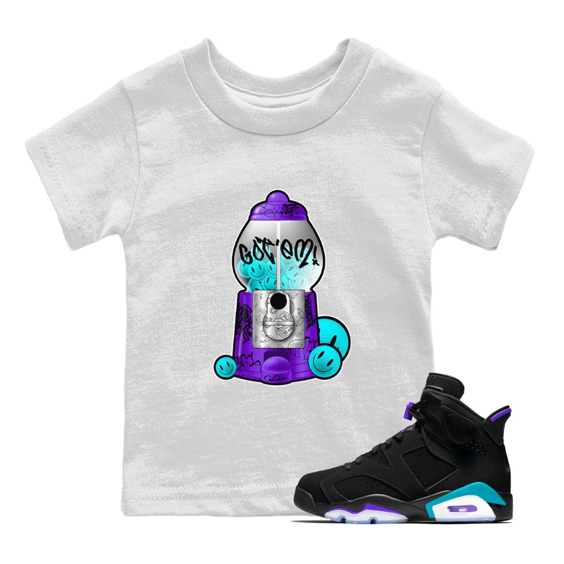 Air Jordan 6 Aqua shirt to match jordans Gumball Machine sneaker tees Graffiti AJ6 Aqua SNRT Sneaker Release Tees Baby Toddler White 1 T-Shirt