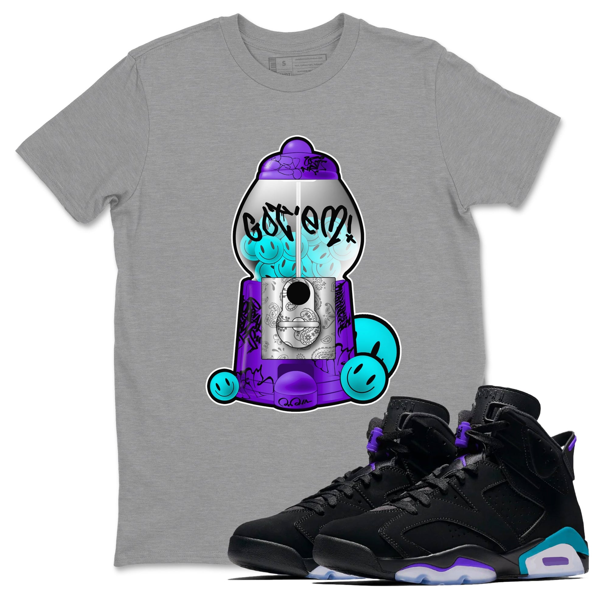 Air Jordan 6 Aqua shirt to match jordans Gumball Machine sneaker tees Graffiti AJ6 Aqua SNRT Sneaker Release Tees Unisex Heather Grey 1 T-Shirt