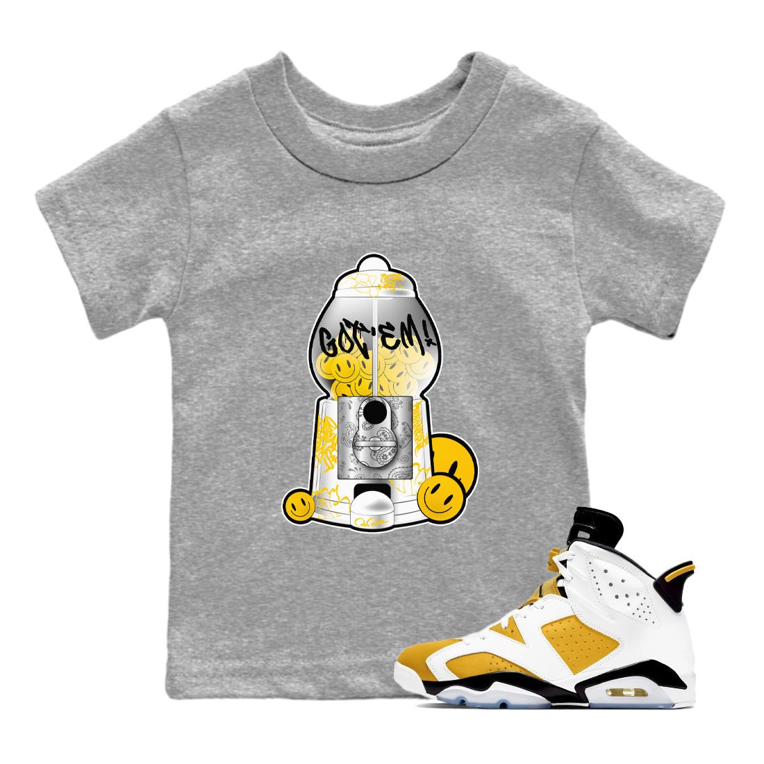 Air Jordan 6 Yellow Ochre shirt to match jordans Gumball Machine sneaker tees AJ6 Yellow Ochre SNRT Sneaker Release Tees Baby Toddler Heather Grey 1 T-Shirt
