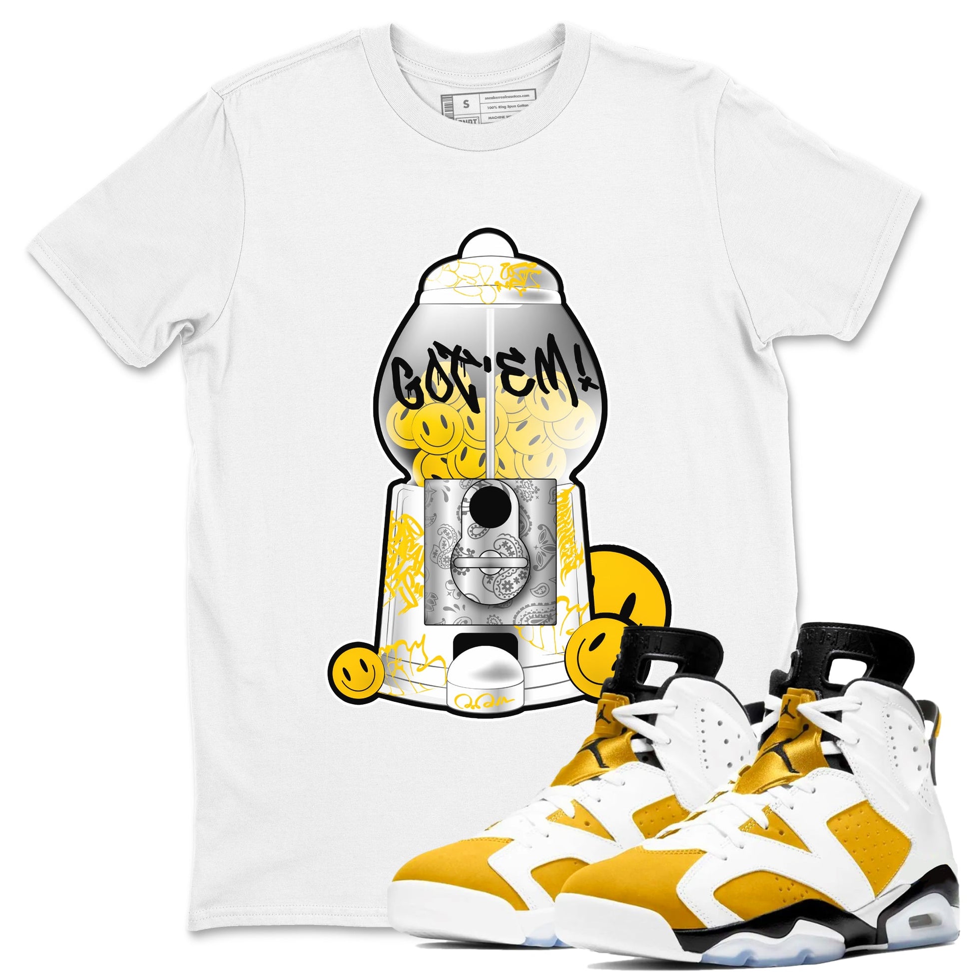 Air Jordan 6 Yellow Ochre shirt to match jordans Gumball Machine sneaker tees AJ6 Yellow Ochre SNRT Sneaker Release Tees Unisex White 1 T-Shirt