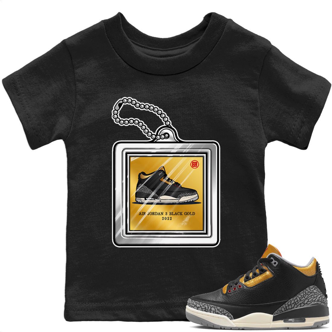 Jordan 3 Black Gold Sneaker Match Tees Hang Tag Sneaker Tees Jordan 3 Black Gold Sneaker Release Tees Kids Shirts